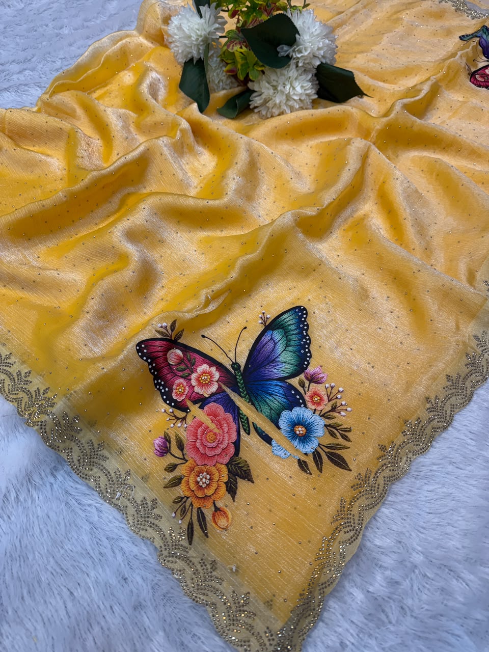 Butter Digital Space Silk Saree with Stone Work| BSS22