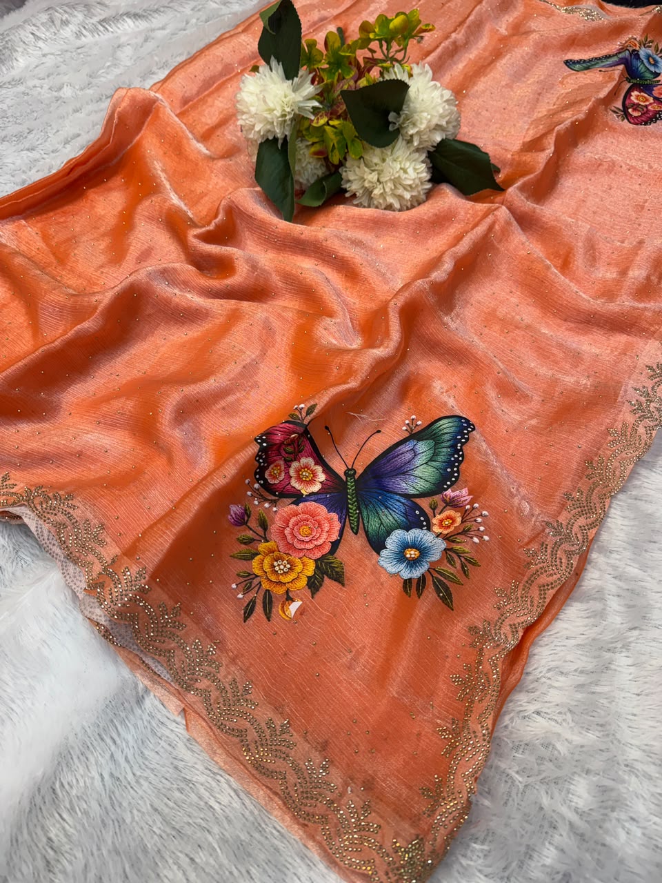 Butter Digital Space Silk Saree with Stone Work| BSS24
