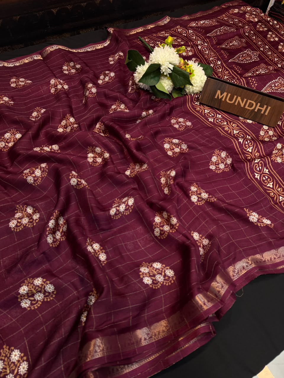 Hathi Fancy Silk Saree with elegant zari work and contrast blouse