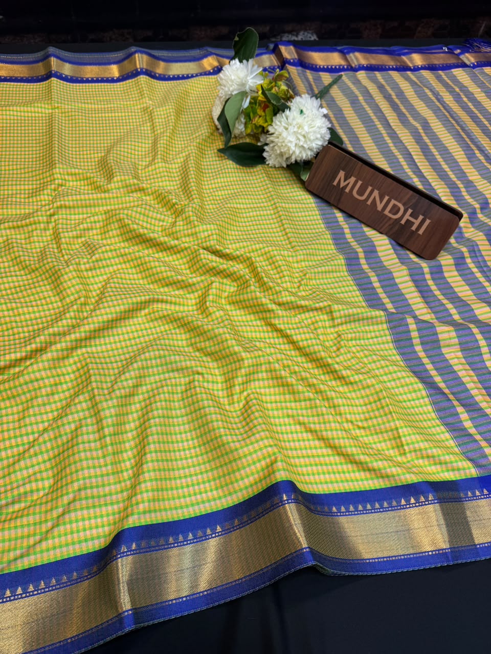 Mini Checked Silk Saree with Zari Work