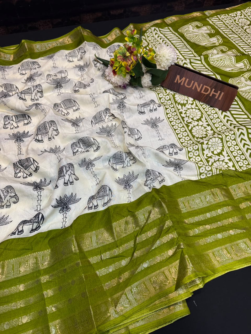 White Berry Fancy Saree with zari and print work for women