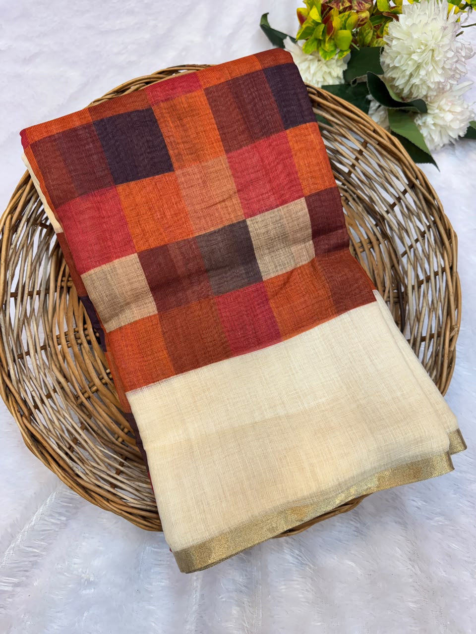 Madras Checks Fancy Cotton Saree 61C | MCC42