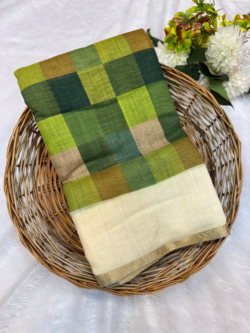 Madras Checks Fancy Cotton Saree 61D | MCC43