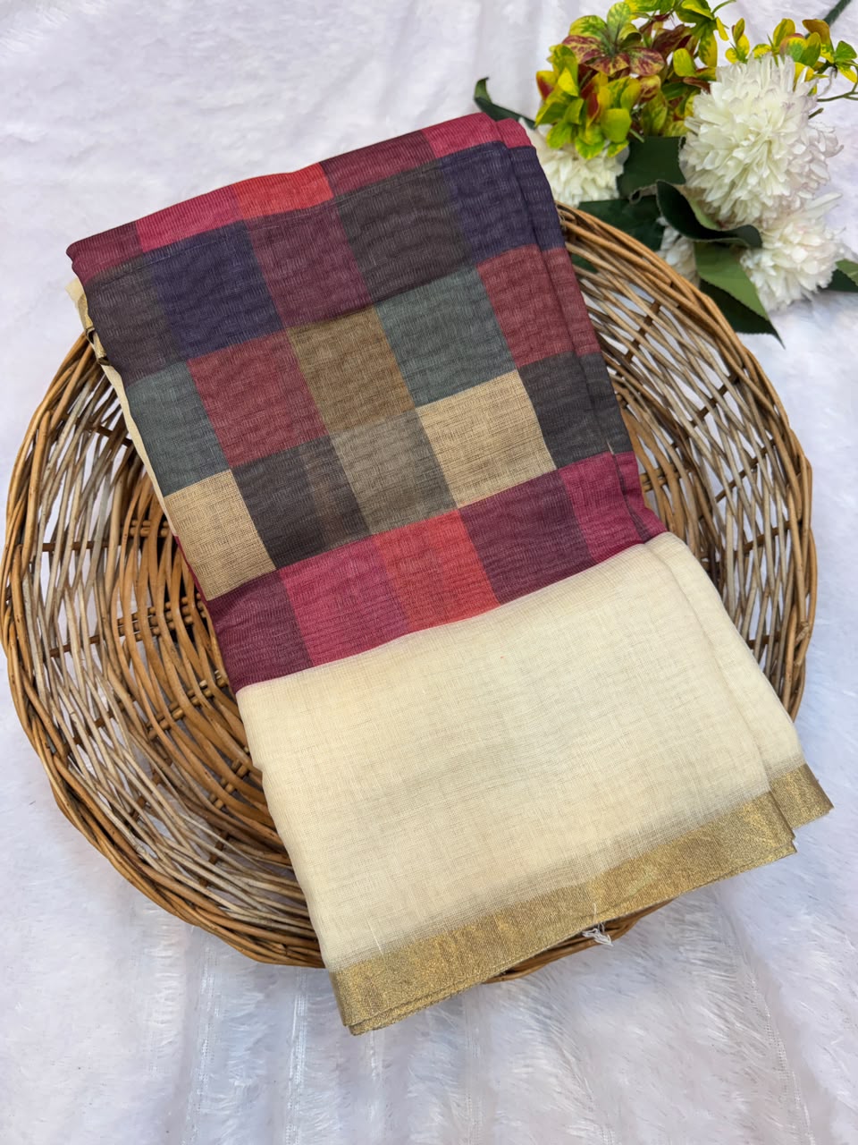 Madras Checks Fancy Cotton Saree 61E | MCC44