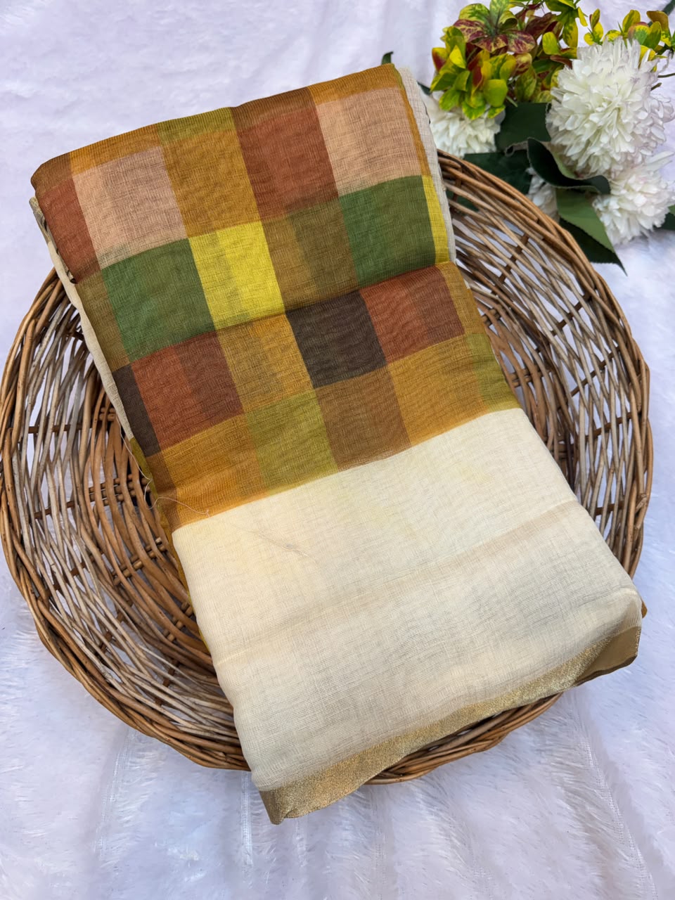 Madras Checks Fancy Cotton Saree 61G | MCC46