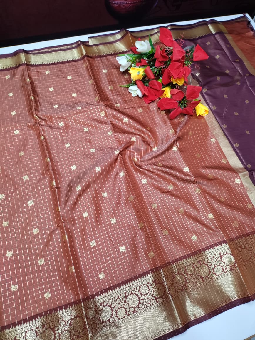 Rust Orange Checked Saree RGG03