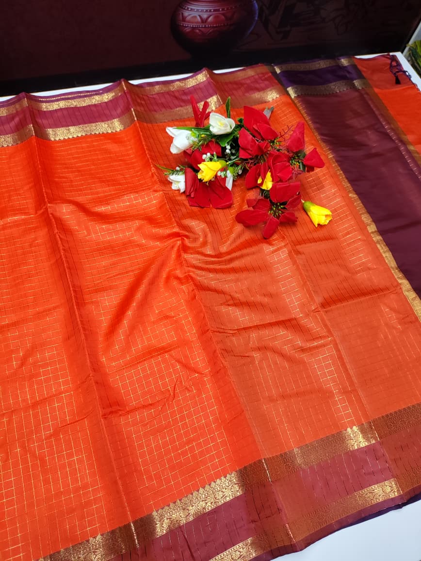 Rust Orange Checked Saree RG29