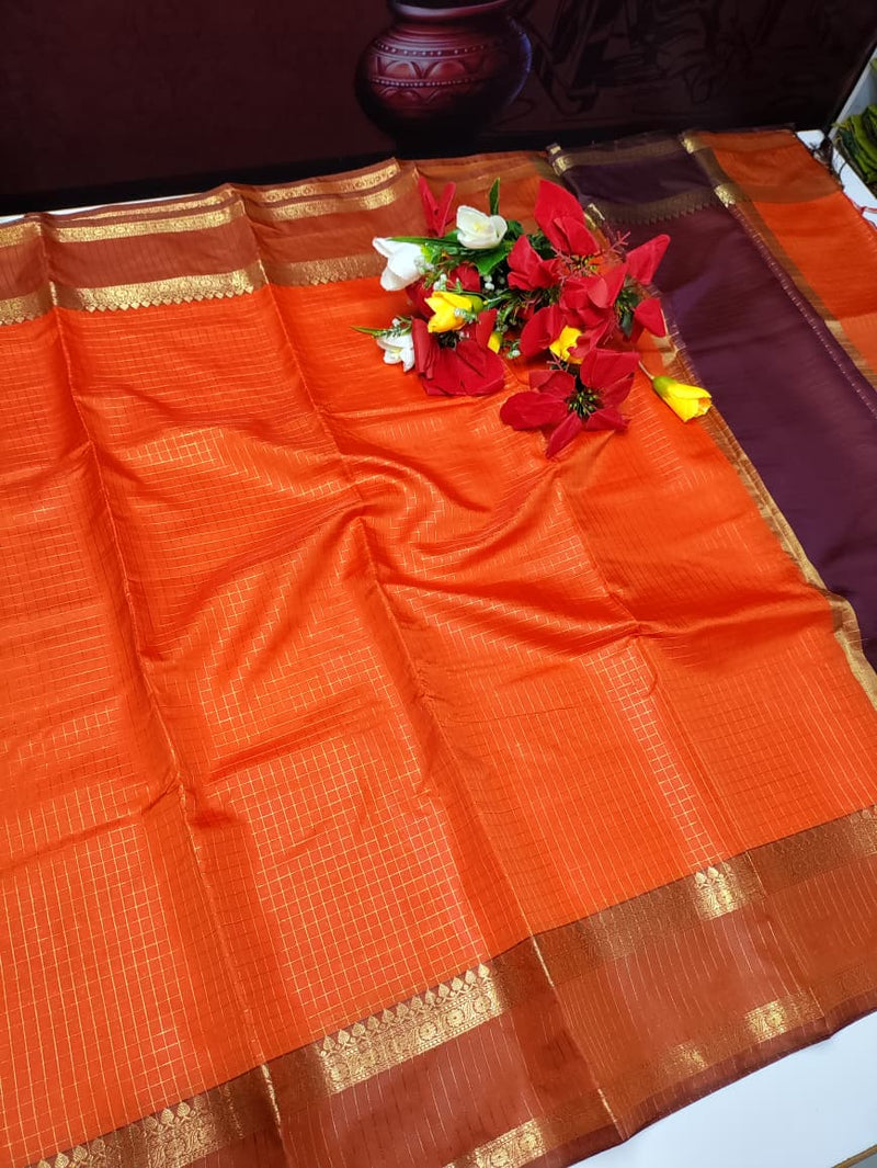 Rust Orange Checked Saree RG30