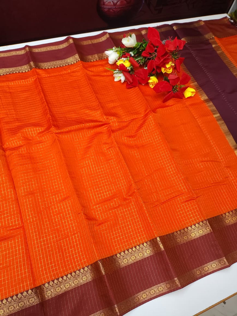 Rust Orange Checked Saree RG26