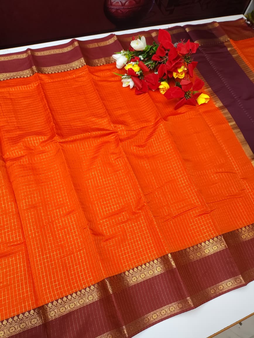 Rust Orange Checked Saree RG26
