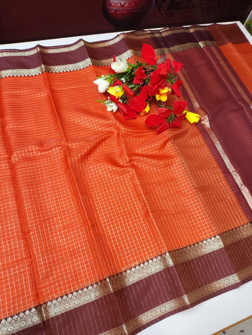 Rust Orange Checked Saree RG28