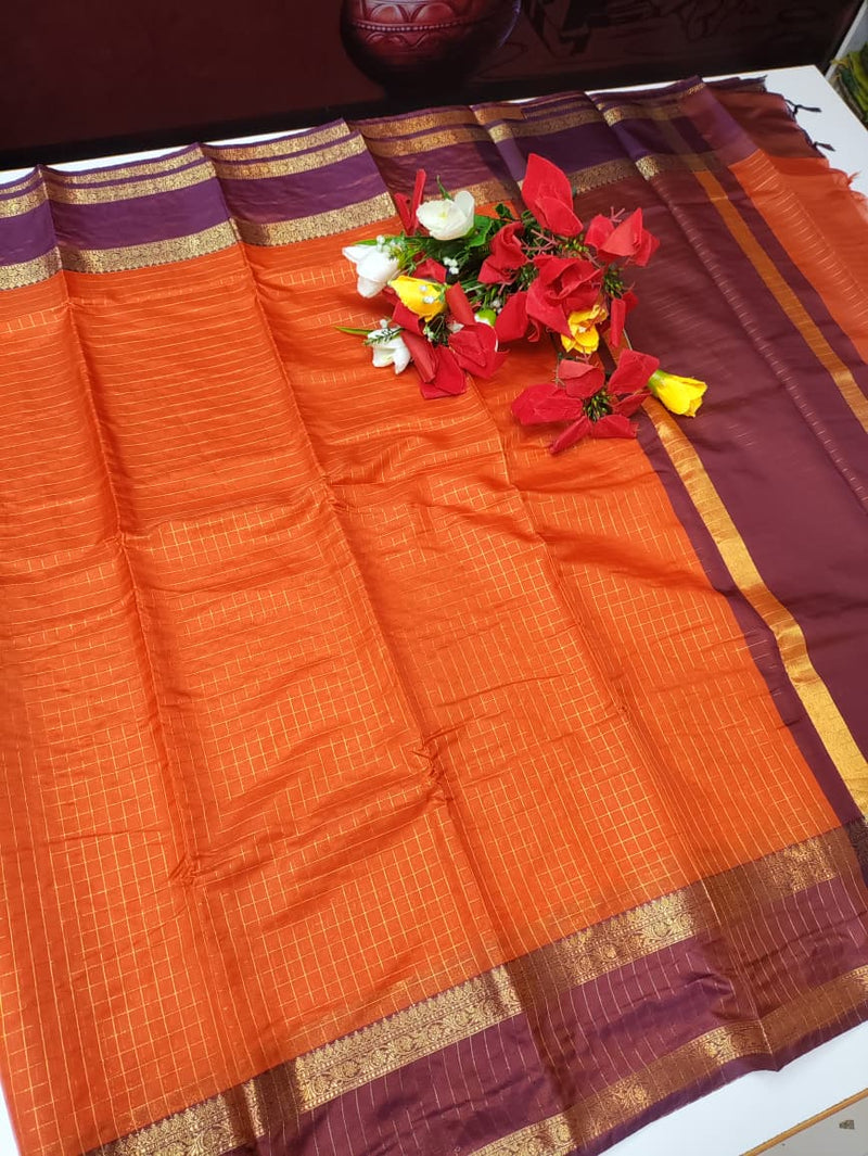 Rust Orange Checked Saree RG27