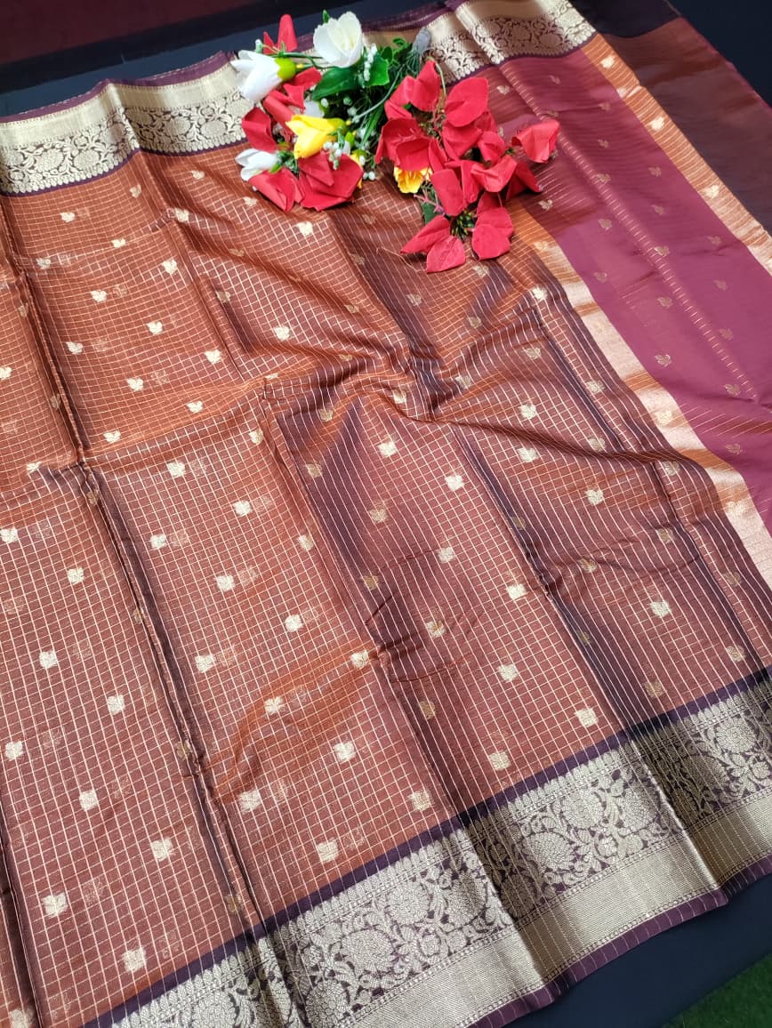 Rust Orange Checked Saree RG46