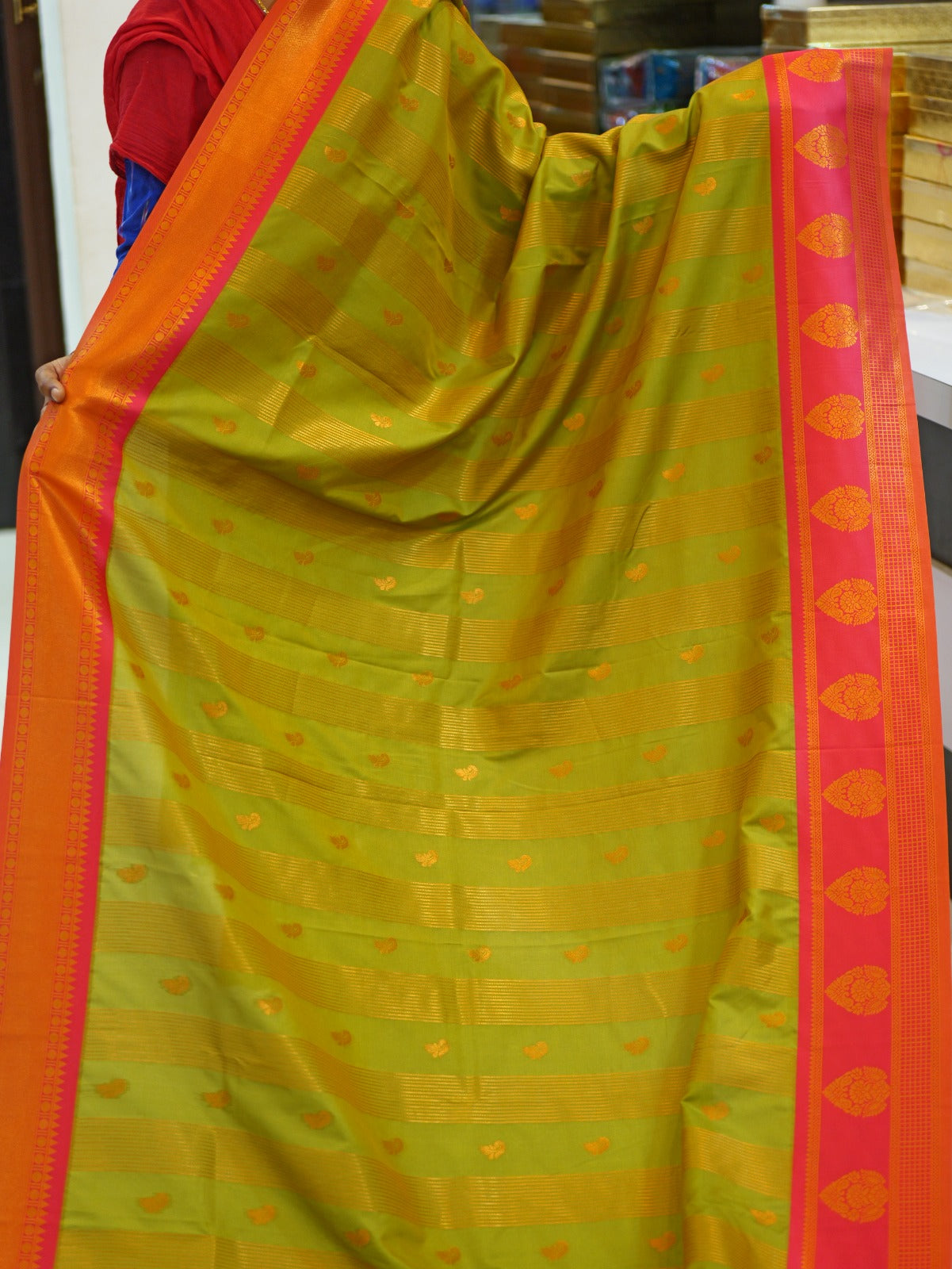 Chitra Soft Silk saree for women featuring elegant soft silk fabric with graceful traditional design suitable for weddings receptions and festive occasions, Wearing Image
