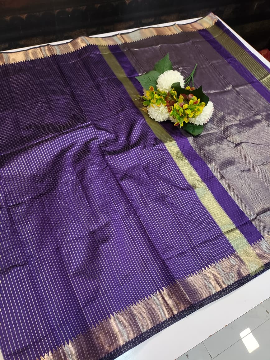 Raw Banarasi Checks Zari Saree for Wedding Wear Women