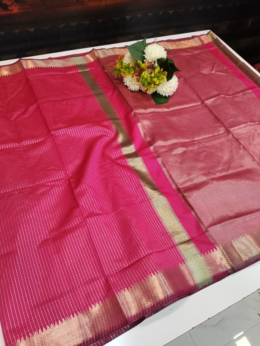 Raw Banarasi Checks Zari Saree for Wedding Wear Women