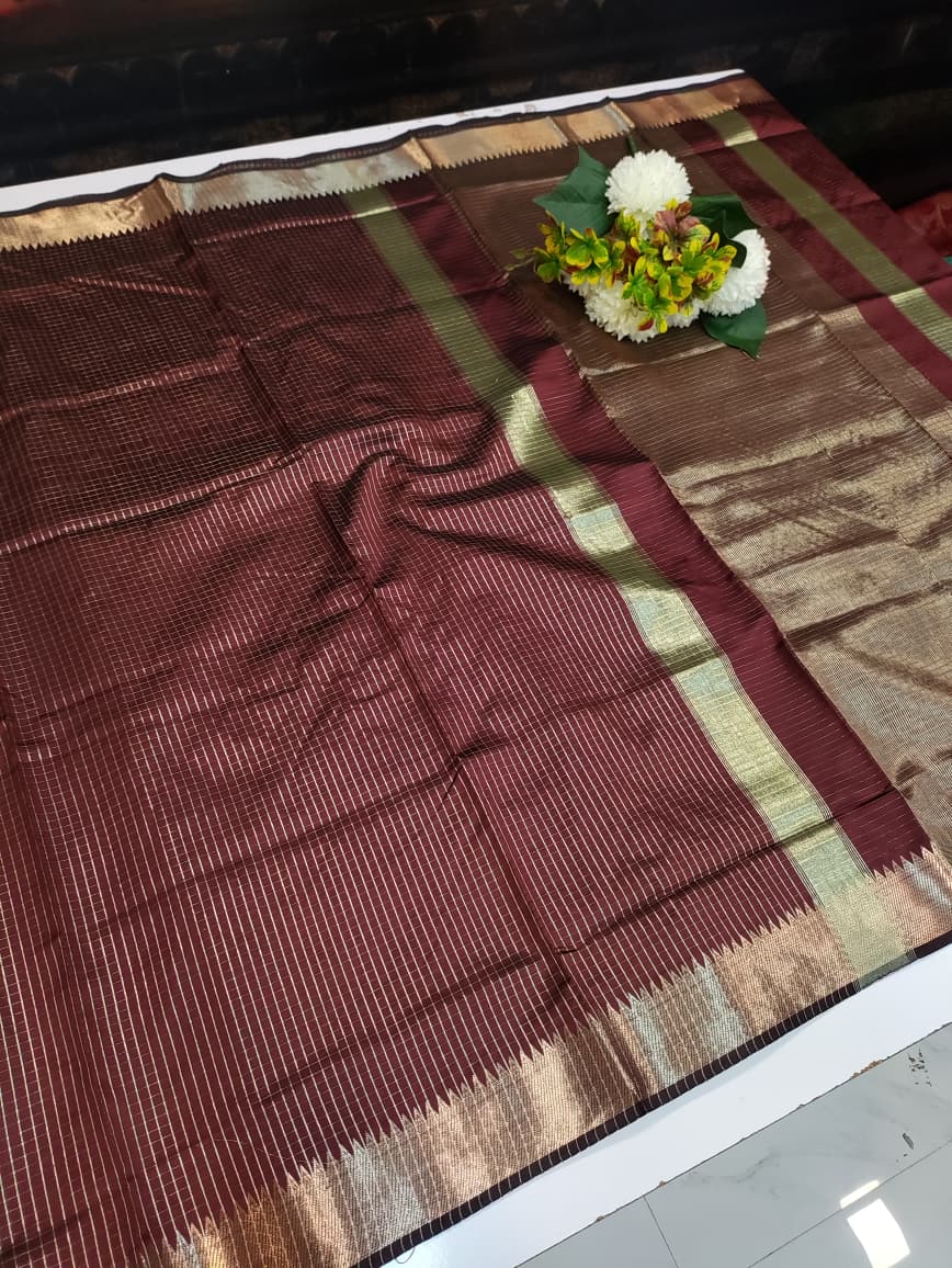 Raw Banarasi Checks Zari Saree for Wedding Wear Women