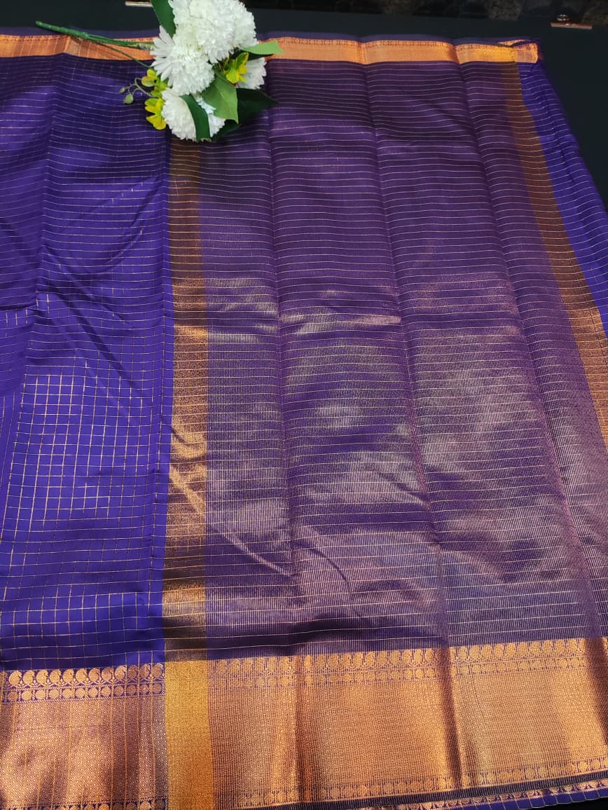 Banarasi Raw Checked Silk | Zari Work | FV71