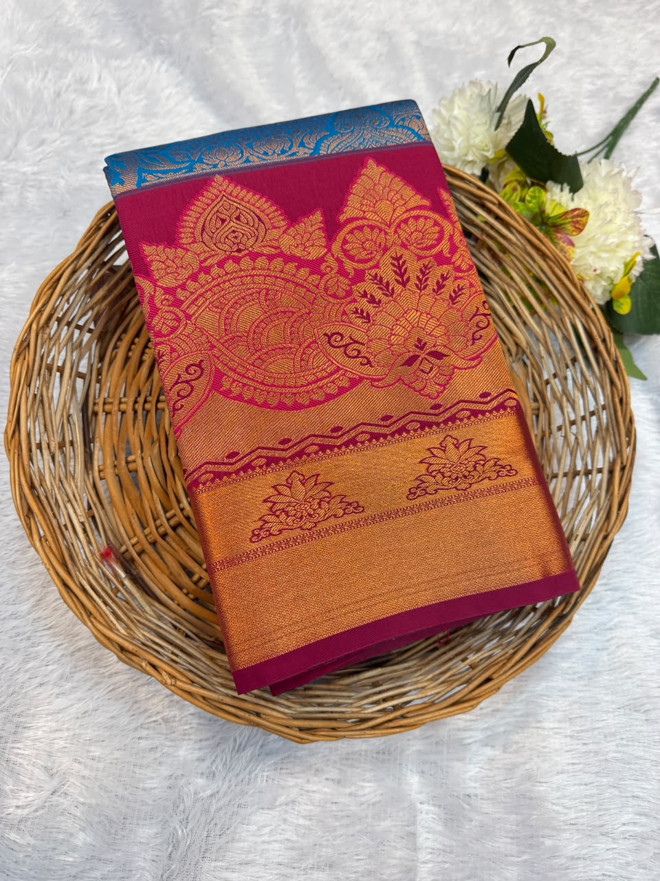 Mild Damage Semi Silk Saree with elegant zari work