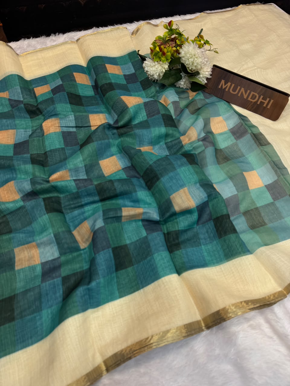 Madras Checks Fancy Cotton Saree 61F | MCC45