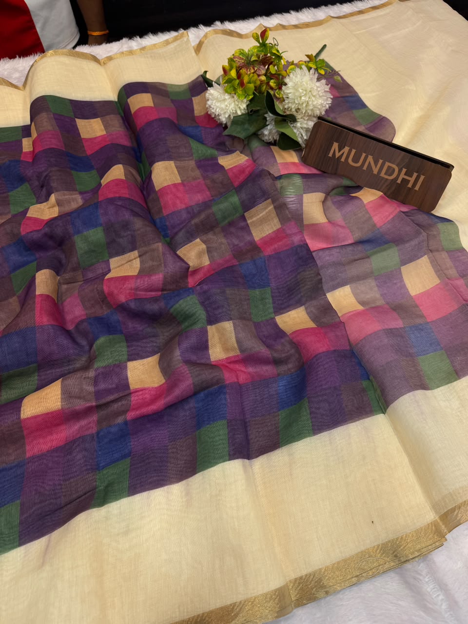 Madras Checks Fancy Cotton Saree 61A | MCC40