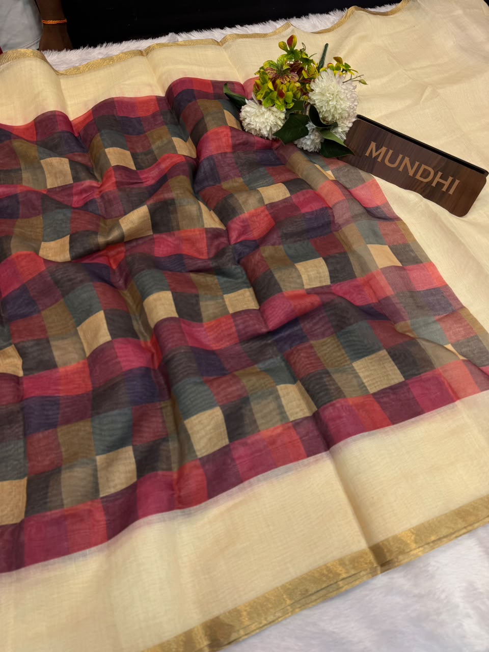Madras Checks Fancy Cotton Saree 61E | MCC44