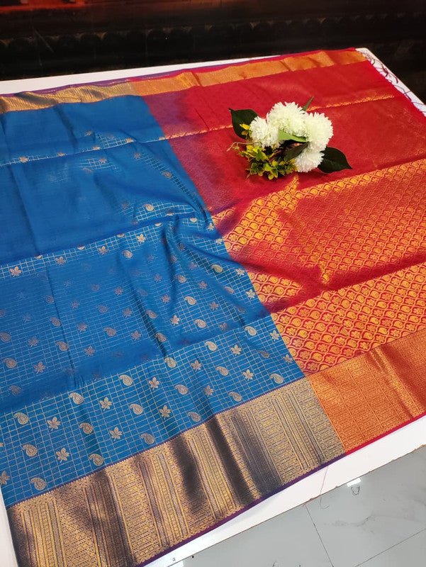 Artificial Naar Pattu Zari Saree with Contrast Blouse for Wedding Wear