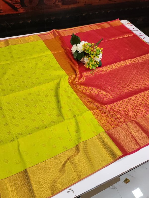 Artificial Naar Pattu Zari Saree with Contrast Blouse for Wedding Wear