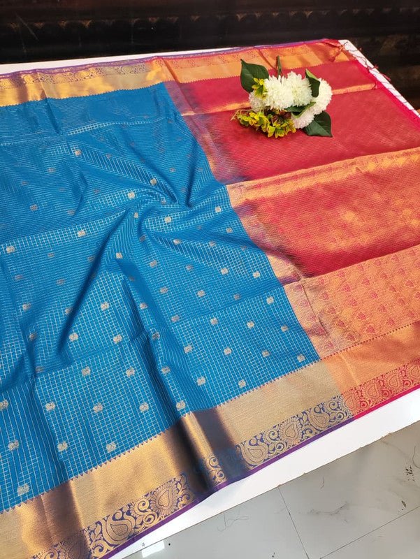 Artificial Naar Pattu Zari Saree with Contrast Blouse for Wedding Wear