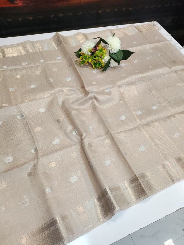 Banarasi Butta Checks Saree with premium zari work for wedding wear