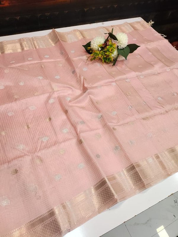 Banarasi Butta Checks Saree with premium zari work for wedding wear