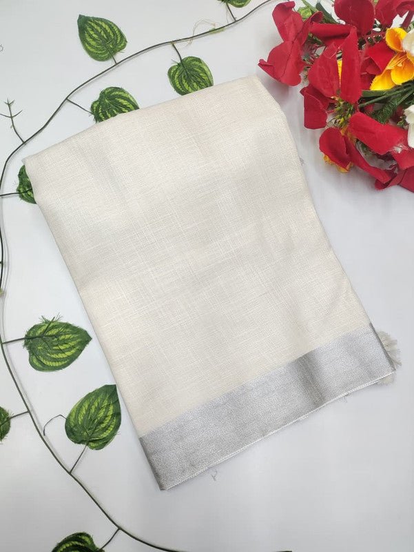 Soft Linen Cotton saree for women made with lightweight breathable linen cotton fabric suitable for office wear casual wear and festive occasions, Front View Image