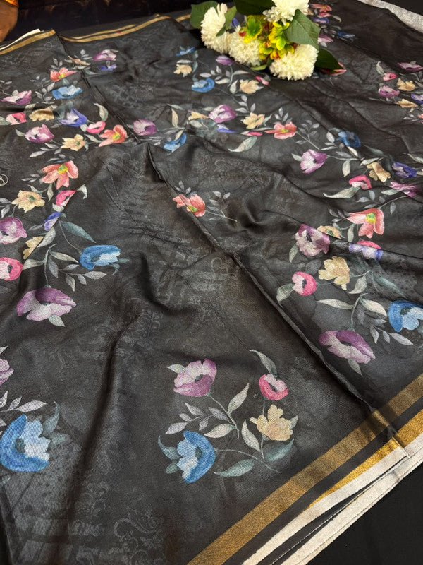 Black Pearl Fancy Printed Saree for women with premium fancy fabric