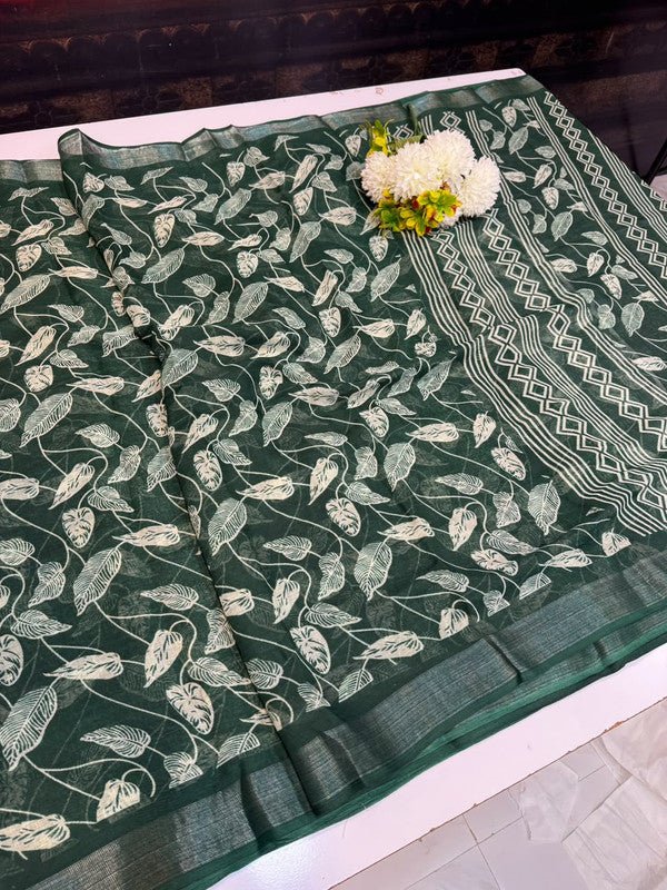 Club Linen Printed Saree in premium linen fabric for festive wear