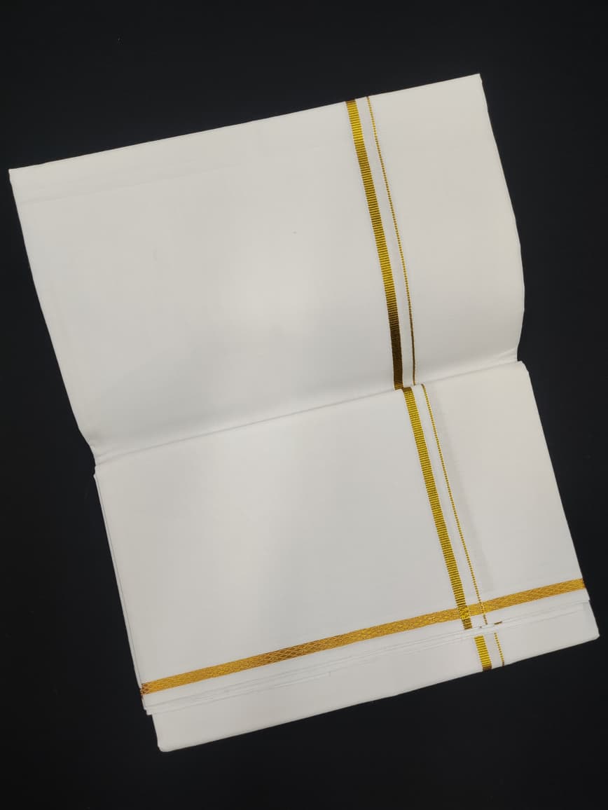 Cotton White Dhoti | Copper Border | 2 Mtrs