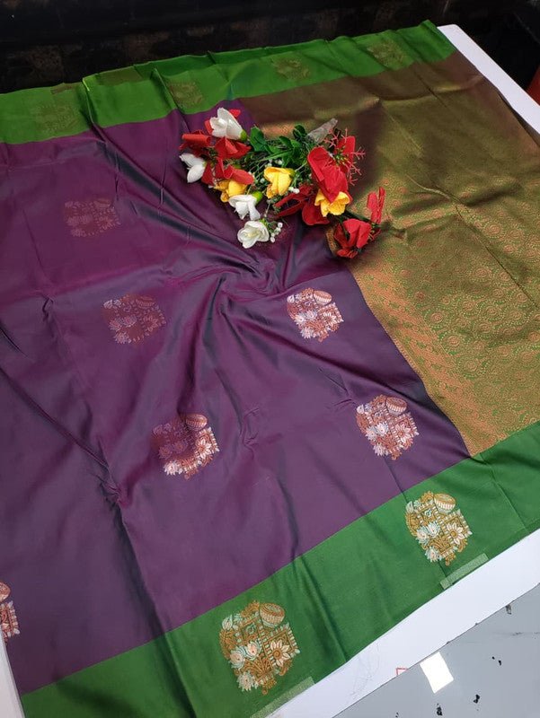 Dhaniya Soft Silk Collection saree with elegant traditional soft silk design for wedding and festive wear from Sri Sakthi Pugazh Tex Salem Tamil Nadu