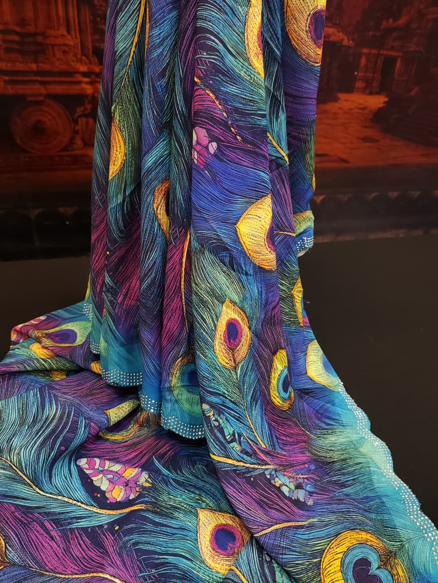 Fancy Peacock Stone Work with |Contrast Blouse| ZZ01 - Sri Sakthi Pugazh Tex ZZ01 - Fancy