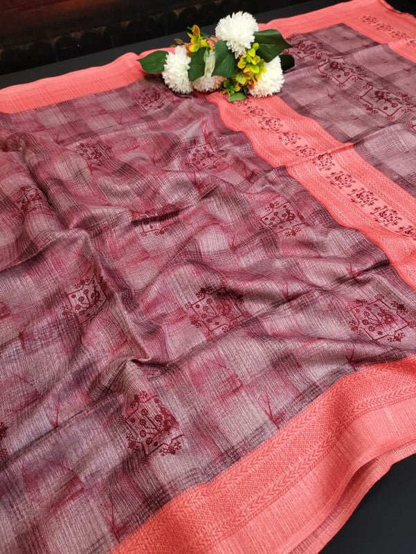 Green Leaf Jute Fancy Saree for Party Wear with Contrast Blouse