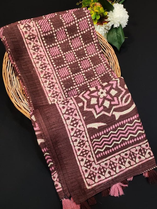 Green Leaf Jute Fancy Saree for Party Wear with Contrast Blouse