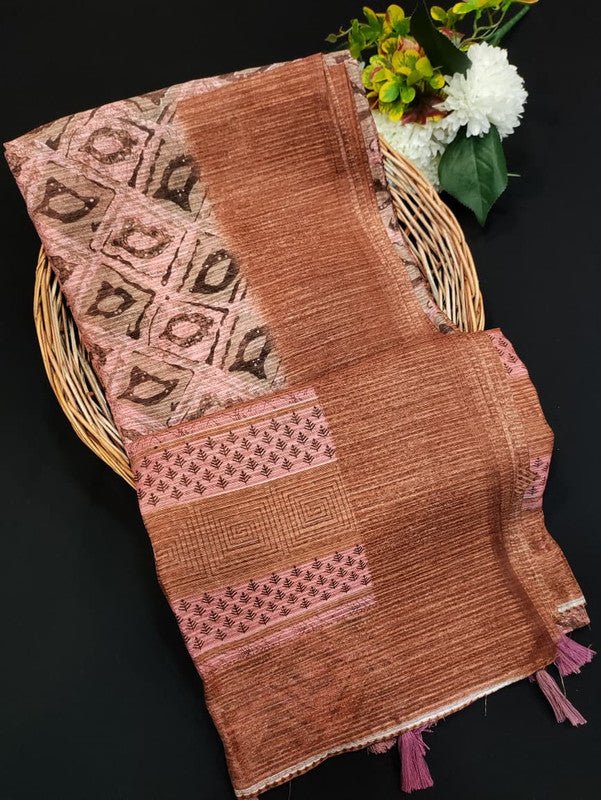 Green Leaf Jute Fancy Saree for Party Wear with Contrast Blouse