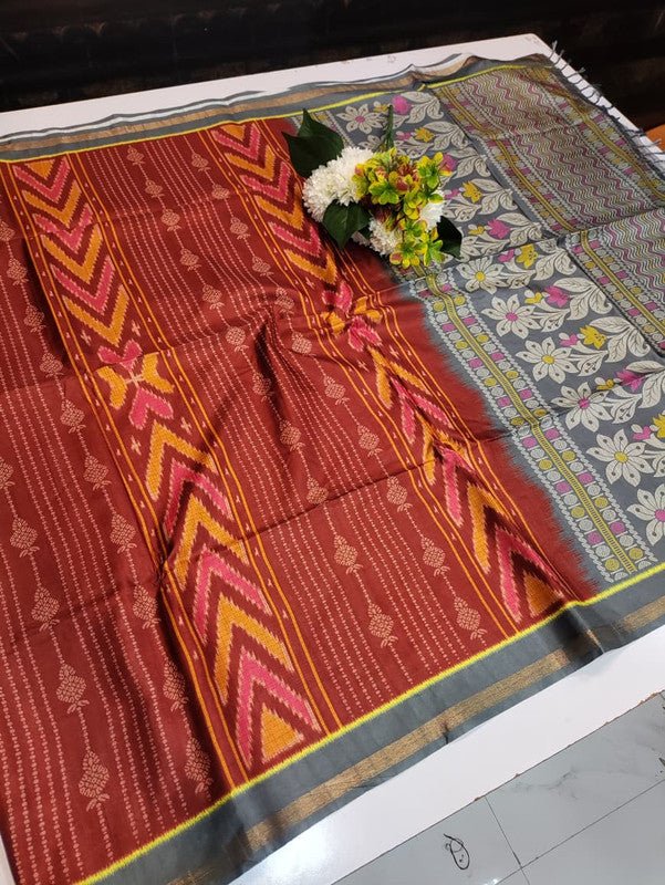 Ikkat Silk Saree with elegant zari work for wedding wear