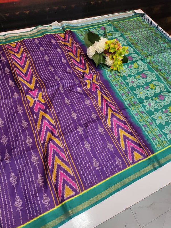 Ikkat Silk Saree with elegant zari work for wedding wear