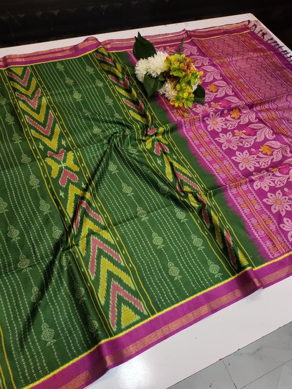 Ikkat Silk Saree with elegant zari work for wedding wear