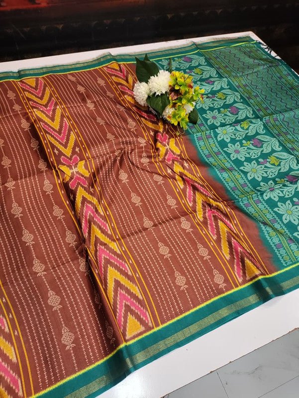 Ikkat Silk Saree with elegant zari work for wedding wear