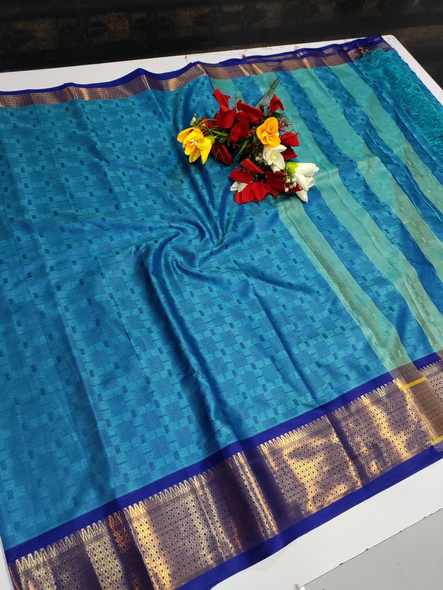 Kottanch Mayil Zari Silk Saree for festival wear with contrast blouse