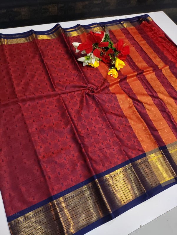 Kottanch Mayil Zari Silk Saree for festival wear with contrast blouse