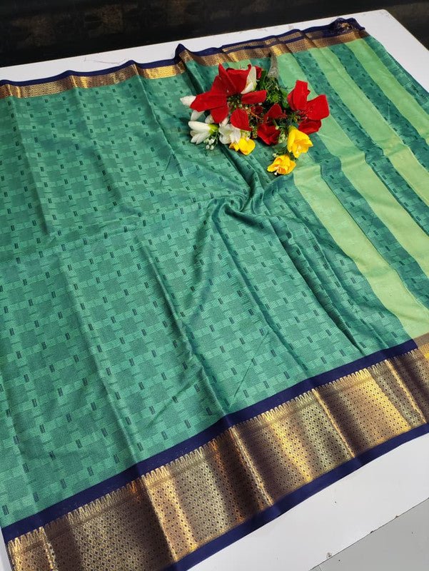 Kottanch Mayil Zari Silk Saree for festival wear with contrast blouse