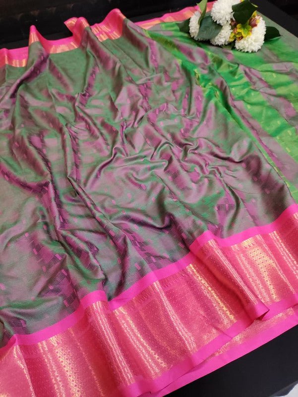Kottanch Mayil Zari Silk Saree for festival wear with contrast blouse