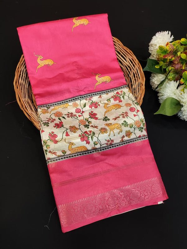 Lotus Fancy Saree in fancy fabric with zari and print design