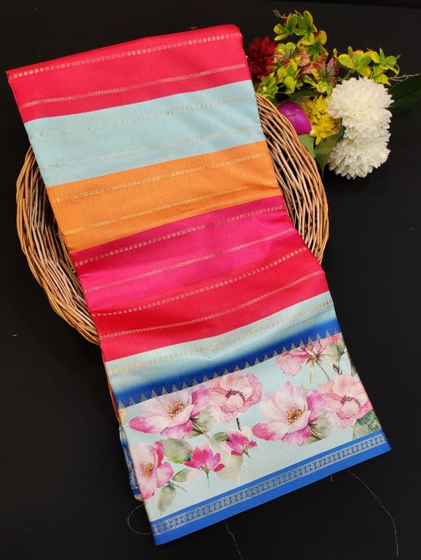 Lotus Fancy Saree in fancy fabric with zari and print design